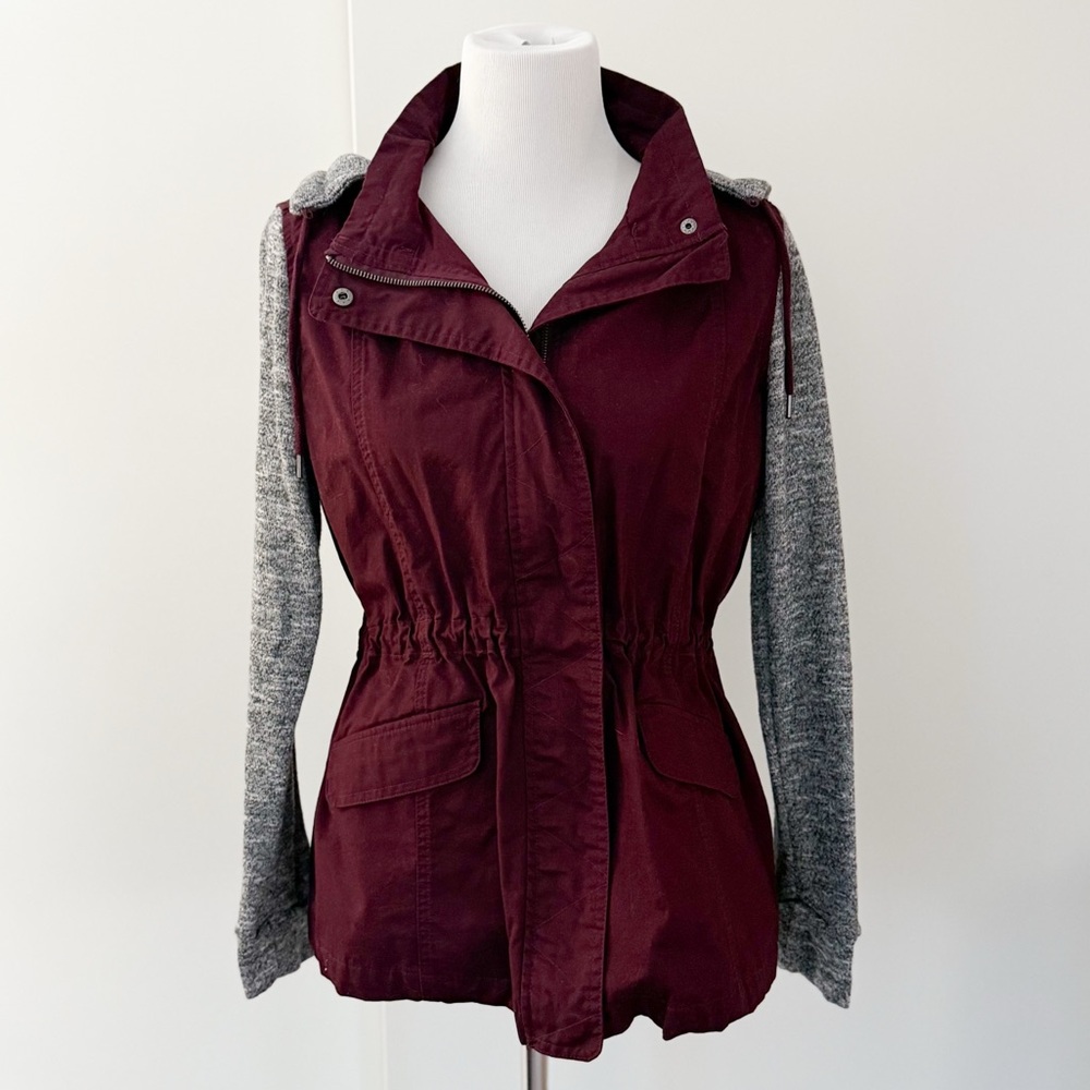 Burgundy & Grey Utility Jacket